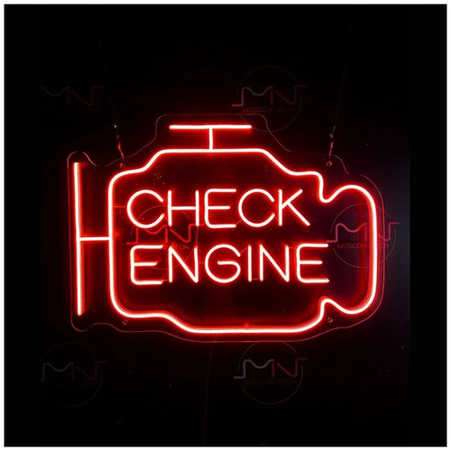 Неоновая вывеска в виде двигателя с надписью "CHECK ENGINE" для гаража и автосервиса, 61 x 70 см