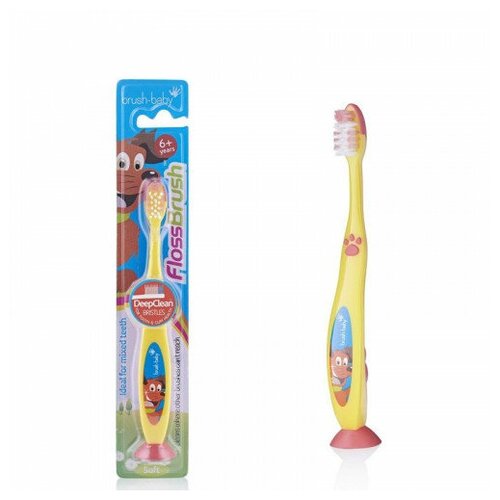 Brush-Baby FlossBrush NEW зубная щётка, с 6 лет, желтая