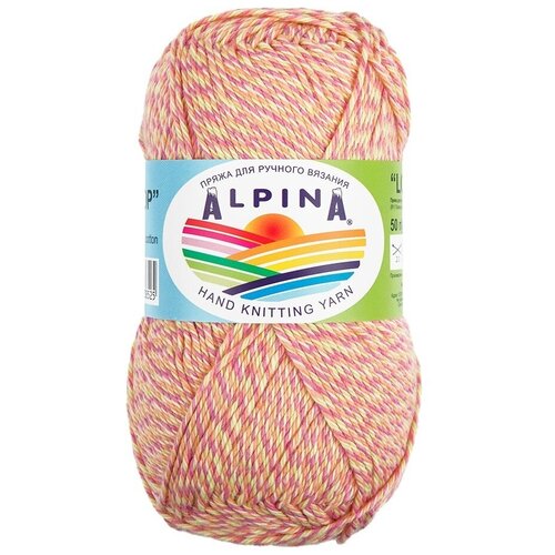 фото Пряжа alpina "lollipop" 100% хлопок 10 шт. х50г 175м №07 салатовый-малиновый-коралловый-персиковый