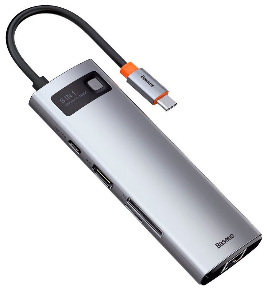 USB-C хаб Baseus Metal Gleam Series 8-in-1 Multifunctional HUB PD 100W SD/Micro SD 3USB/1USB-C/1HDMI 4K 30Hz/1Ethernet Cеро-синий WKWG000103