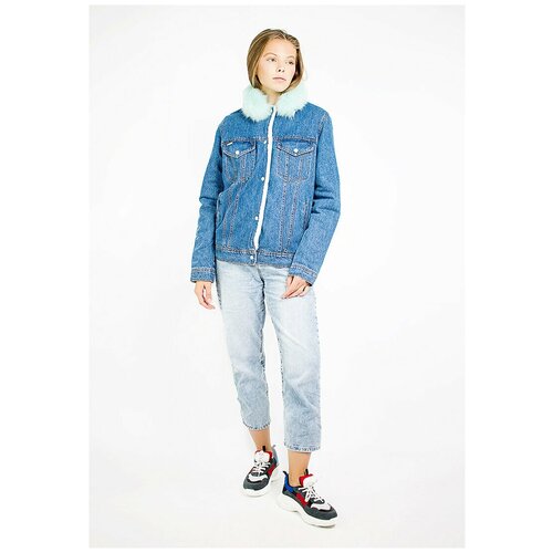 фото Куртка джинсовая женская с песцом (мята) denim, 46 размер dasti