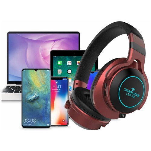 Беспроводные накладные наушники LED-008/красный