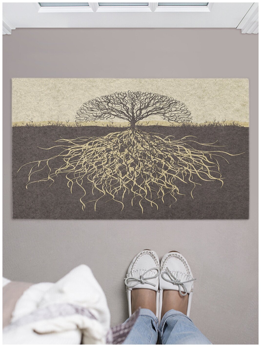 Придверный коврик в прихожую JoyArty "Дерево жизни" для обуви, на резиновой основе, 75x45 см - фотография № 1