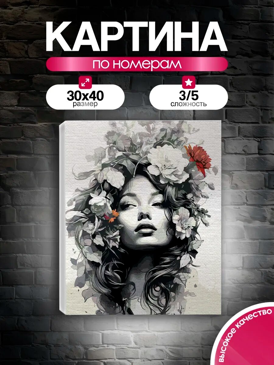 Картина по номерам 30x40 Девушка в цветах