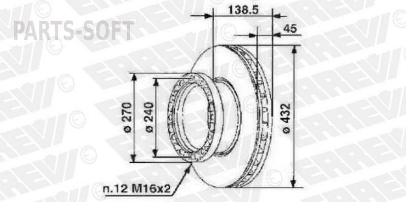 ERREVI 713723 ER713723_диск тормозной! 432/210x45/138.5 n12-240-M16x2 с ABS\ Iveco Stralis