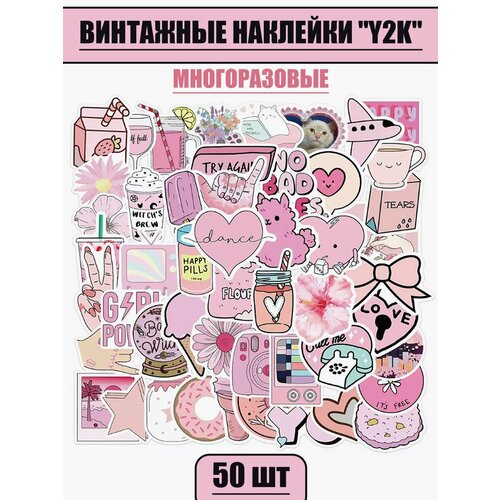 Стикеры розовые 50 шт. многоразовые мультяшные Y2K 10 30 60 шт водонепроницаемые мультяшные стикеры
