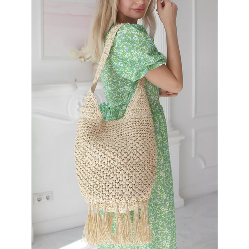 Сумка Неушанка, фактура плетеная, бежевый