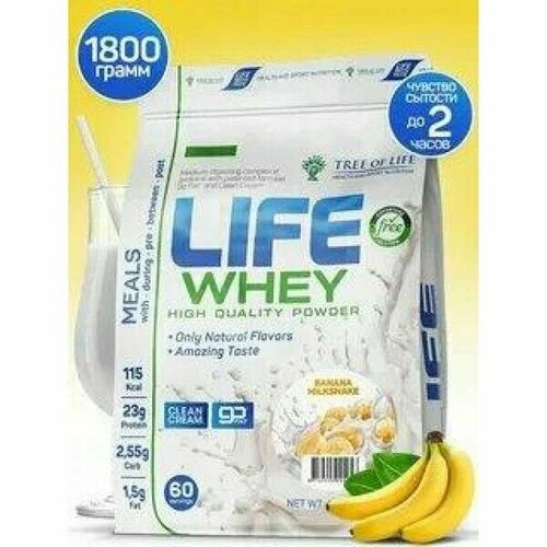 Whey Protein(1800 гр)Tree of Life Banana milkshake 4lb tree of life протеин сывороточный изолят сывороточного белка protein 908 гр мультифрукт