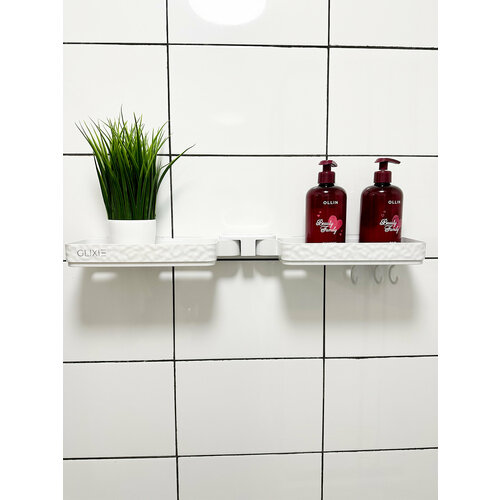 Угловая полка для ванной и кухни без сверления, 1 уровень, белый цвет, пластик, 61х11