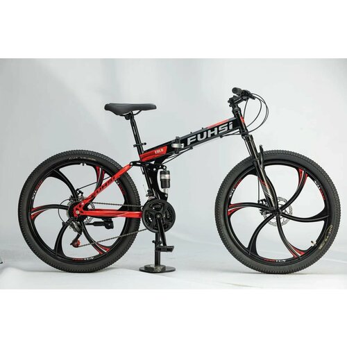 Двухподвесный складной горный велосипед FU634 на литых дисках, 21 скорость, 26 дюймов, Черно-красный