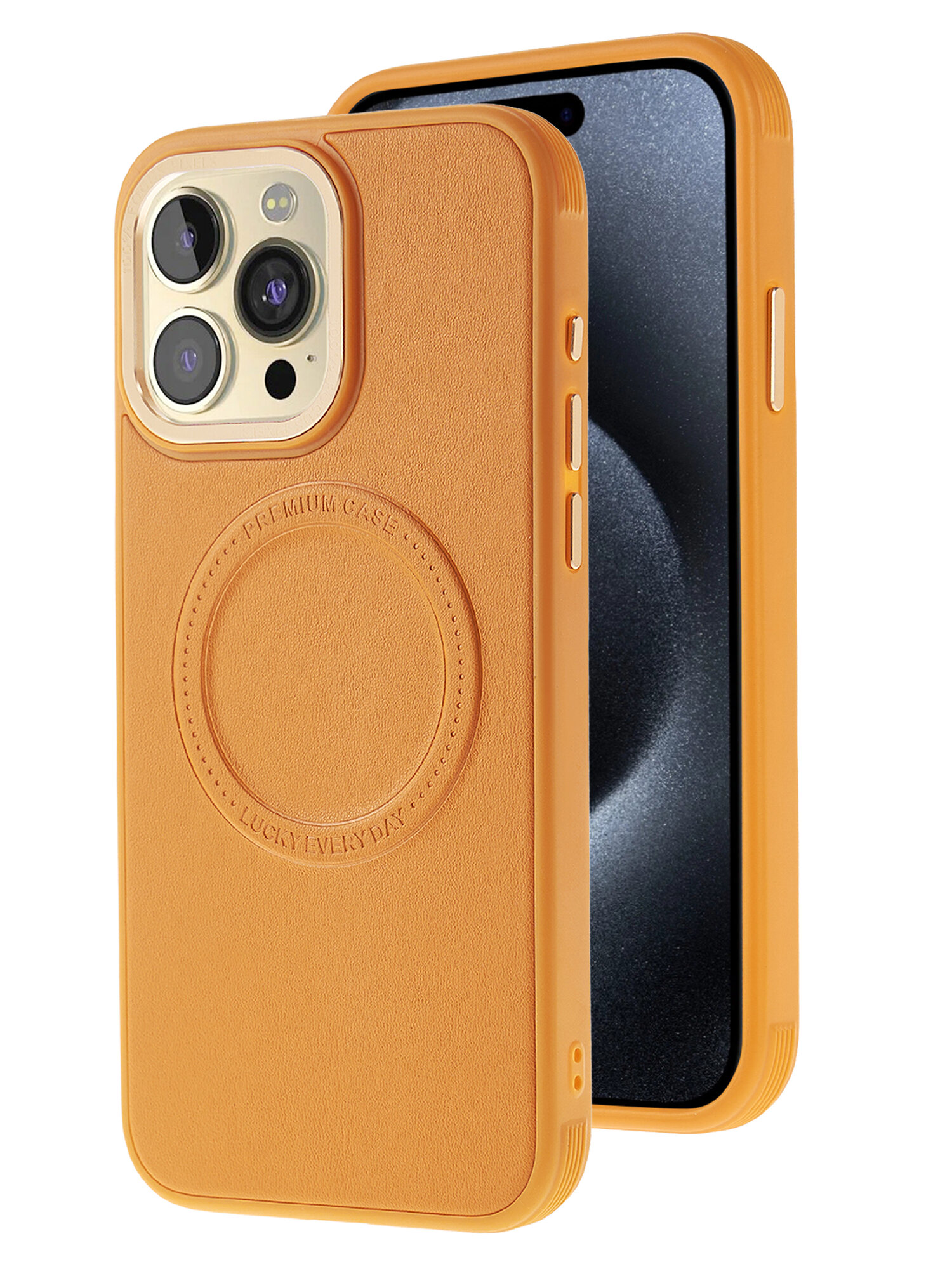 Чехол Magsafe на iPhone 14 Pro Max противоударный на айфон 14 про макс светло-коричневый под кожу