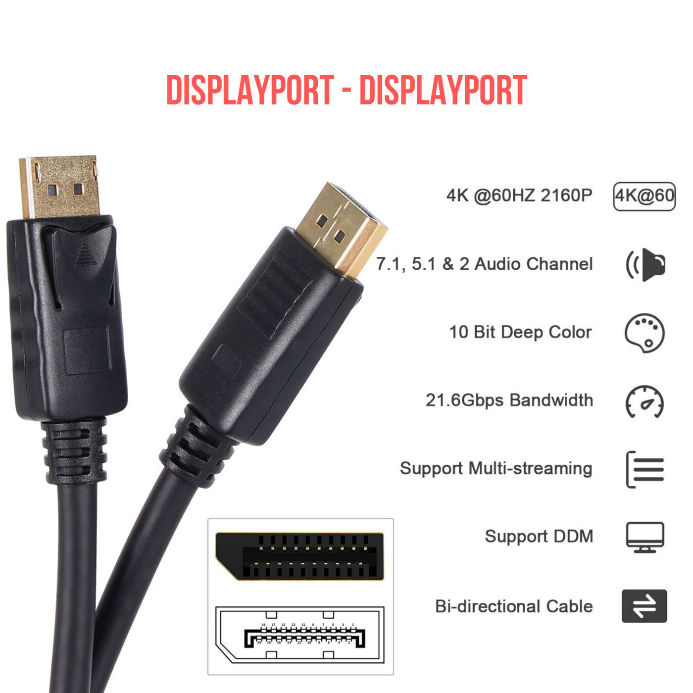 Аксессуар Telecom DisplayPort - DisplayPort 1.2V 4K 2.0m - фото №15