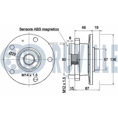 RUVILLE 221786 Подшипник-ступица пер. SKODA OCTAVIA II 04- , VW GOLF V 03- , GOLF PLUS 05- , CADDY 04- YETI 09-, AU