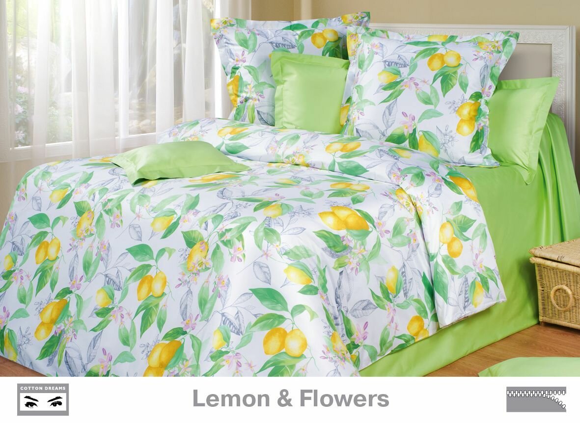 фото Постельное белье Cotton-Dreams Lemon & Flowers 2-спальный, наволочки 50x70