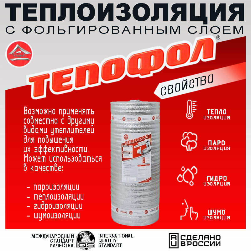 Изображение Теплоизоляция "Тепофол" с отражающим слоем, 2 м, толщина 8 мм