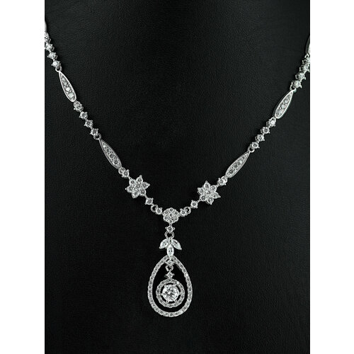 Колье L-Silver, серебро, 925 проба, родирование, циркон, фианит, длина 45 см., серебристый