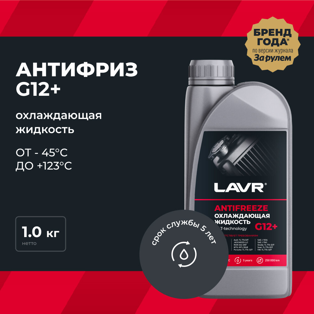 LAVR LN1709 LAVR Охаждающая жидкость Antifreeze G12+ -40°С, 1 КГ