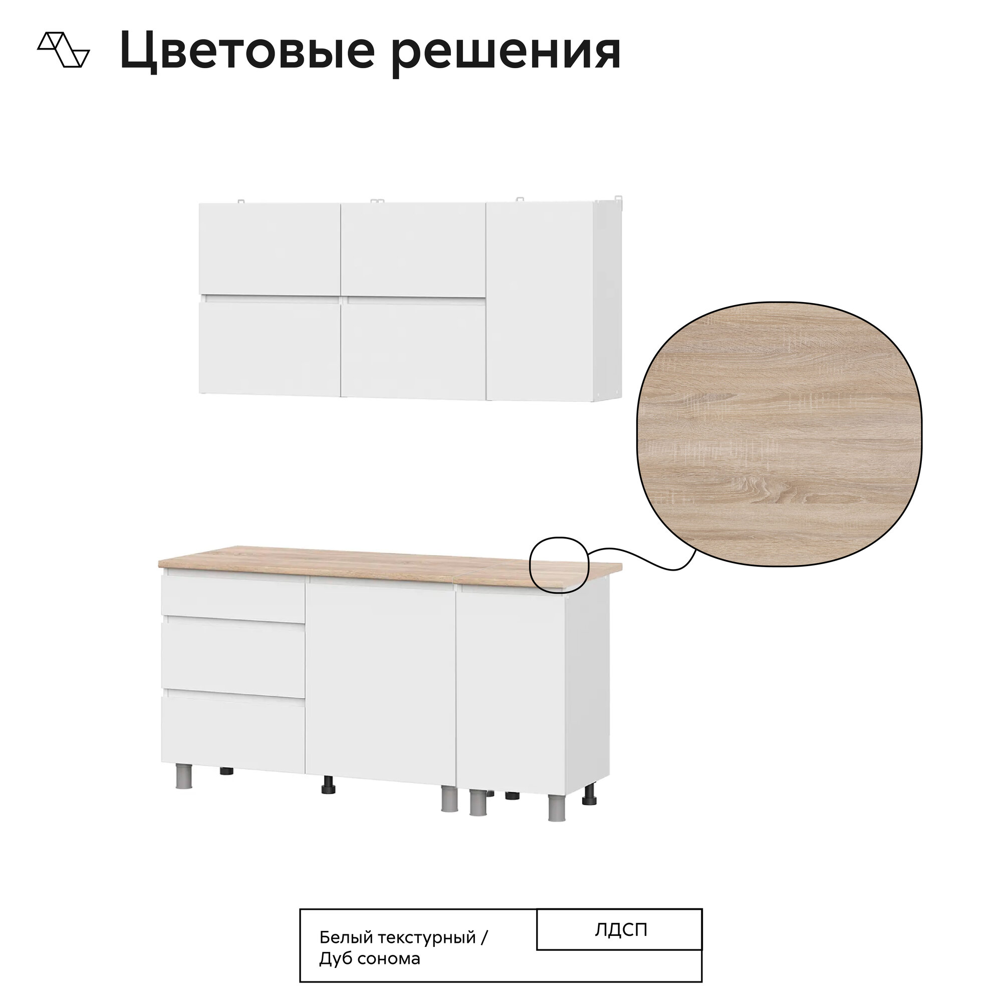 Кухонный гарнитур прямой Нонтон Грейс 1.6 м белый текстурный / дуб сонома — фото 1