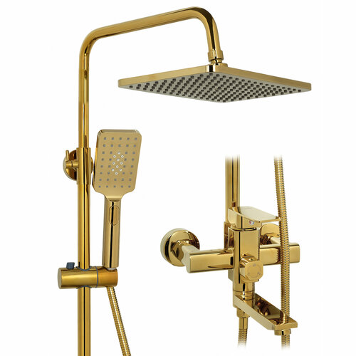 Душевая система с тропическим душем и смесителем, золотая