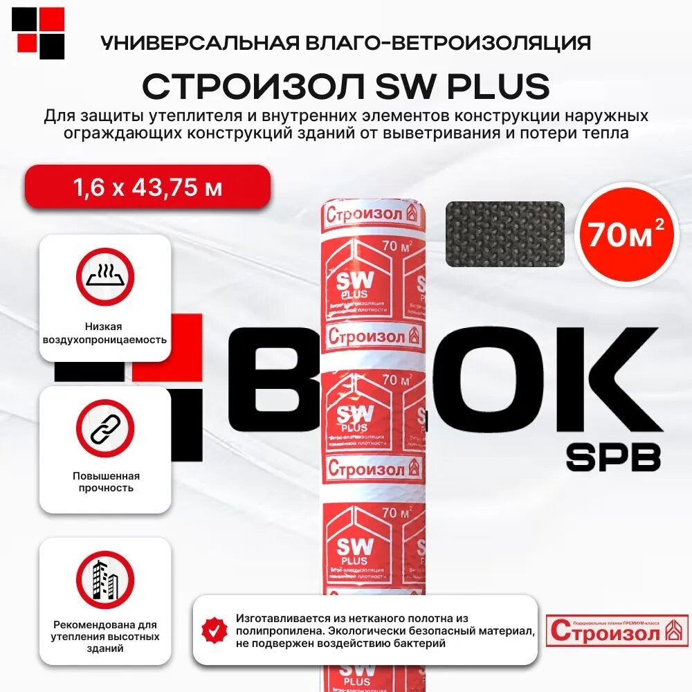 Ветрозащитная паропроницаемая мембрана Строизол SW Plus 70м2