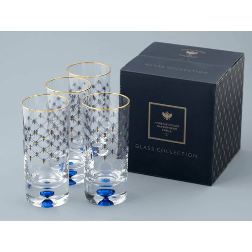Набор 4 стакана для сока 300 мл Кобальтовая сетка Императорский фарфоровый завод ИФЗ 141100407 8490₽
