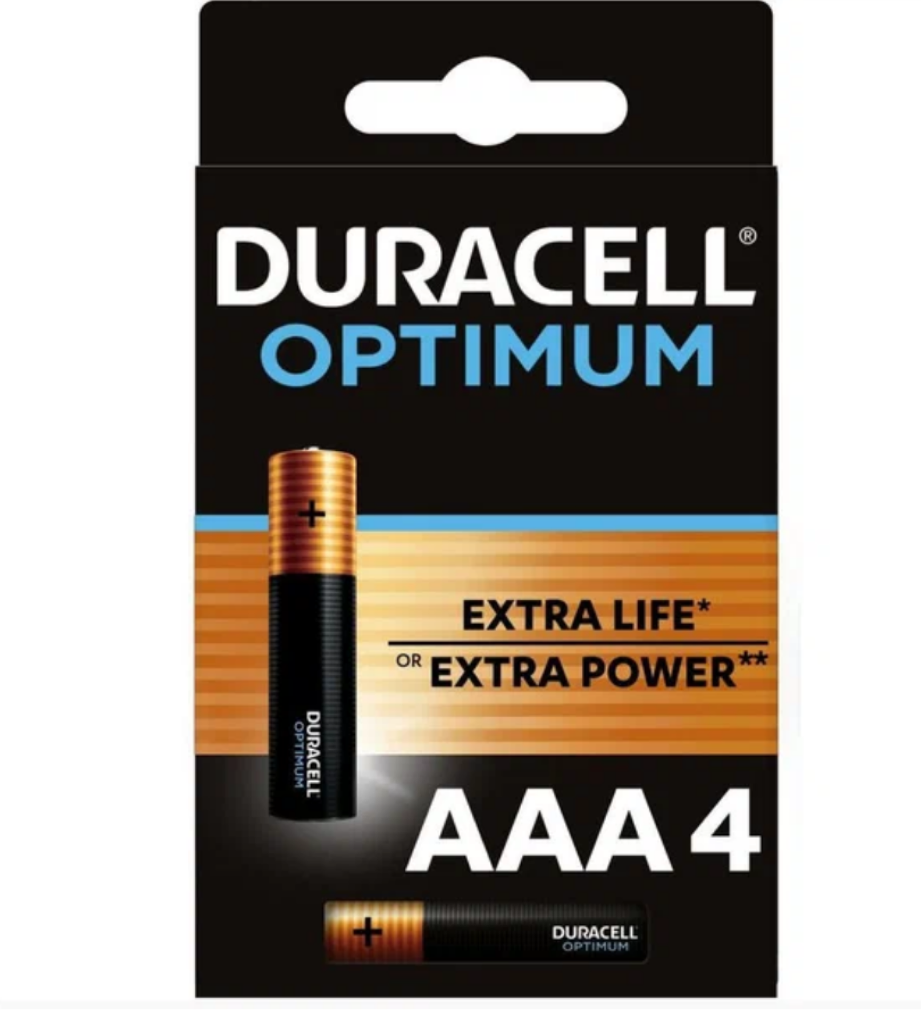 Батарейка DURACELL OPTIMUM 1.5 В, LR03 (ААА), 4 штуки в упаковке