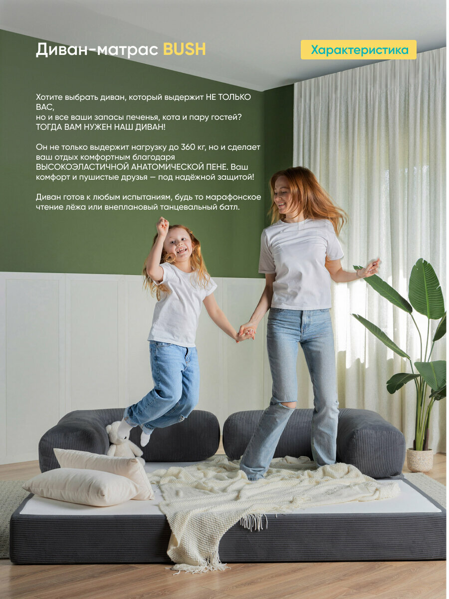 Диван-матрас Askona (Аскона) Буш Тк. Cilium Grafit 180х200, съемный чехол — фото 1