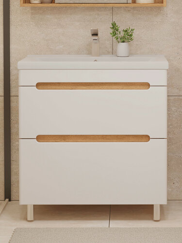 Изображение товара Тумба напольная SanStar Diva 70 с раковиной Миранда 70 (комплект) для ванной комнаты белый, Дуб вотан