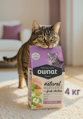 Изображение товара Сухой корм Ownat Adult Sterilized Classic для стерилизованных кошек, с курицей, 4 кг