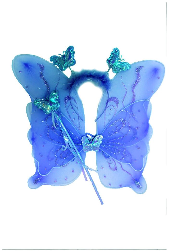 Набор (Крылья бабочки, ободок, волшебная палочка) голубой 46 см