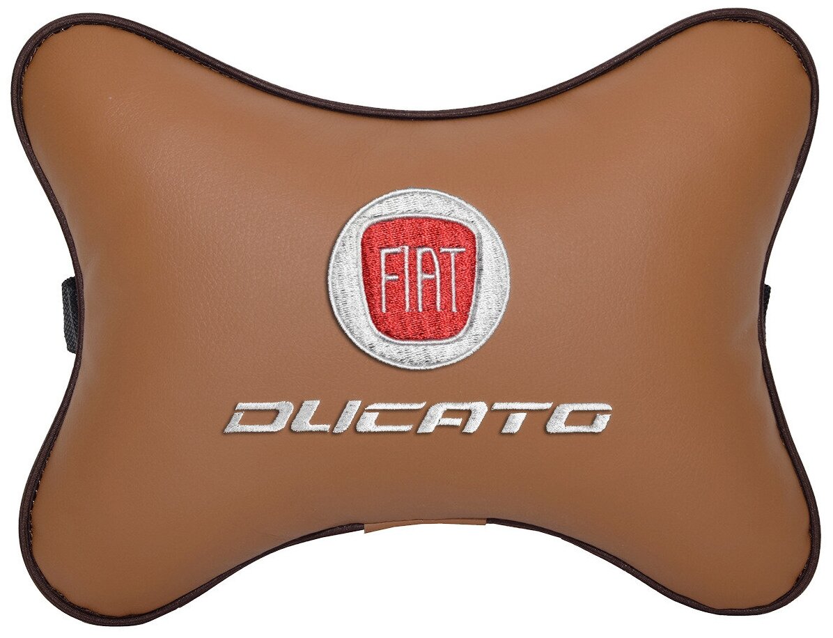 Автомобильная подушка на подголовник экокожа Fox с логотипом автомобиля FIAT Ducato