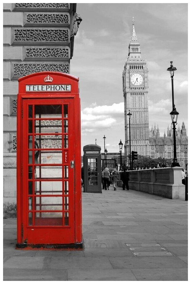 Постер на холсте Телефонные будки в Лондоне (Telephone booth in London) №4 30см. x 45см.