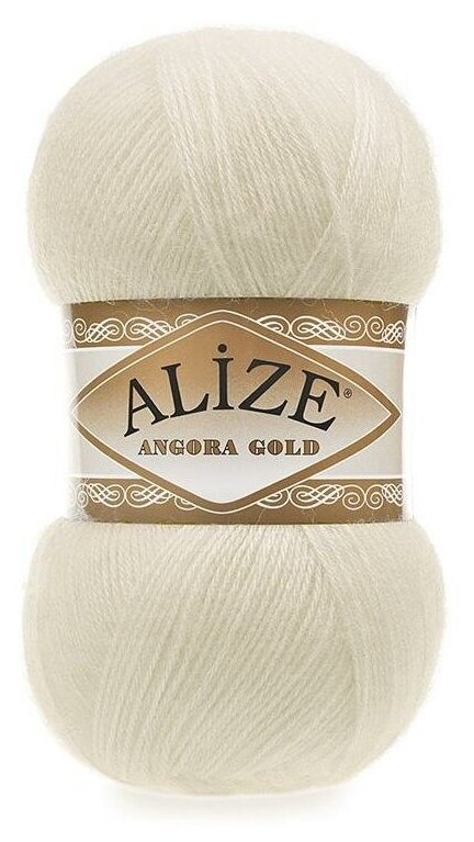 Пряжа Alize Angora Gold (Ангора Голд) 01 кремовый 20% шерсть, 80% акрил 100г 550м 5шт