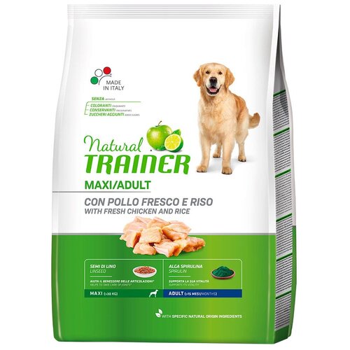 Корм Trainer Natural Dog Maxi Adult Fresh Chicken  & Rice для собак крупных пород, с курицей и рисом, 12 кг