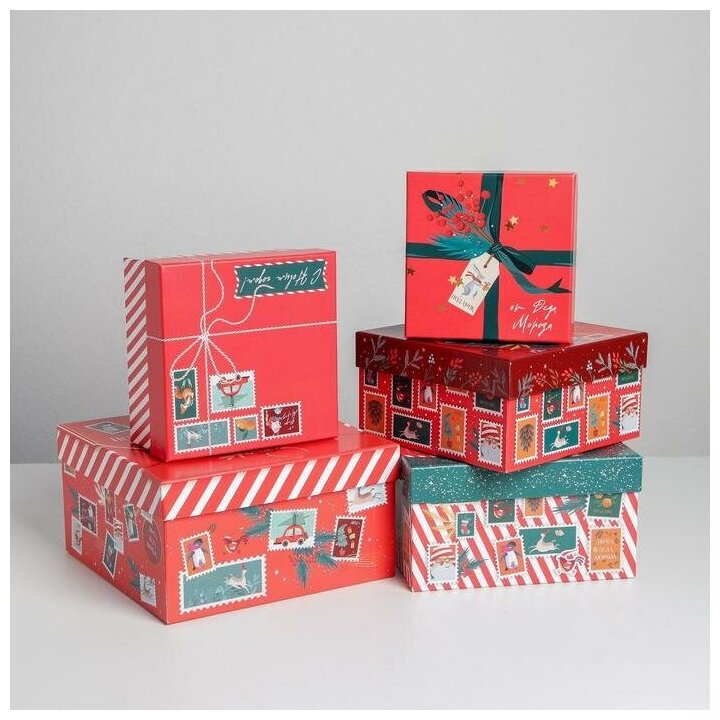 Набор подарочных коробок 5 в 1 «Новогодняя почта» 14 × 14 × 8 - 22 × 22 × 12 см 6892235