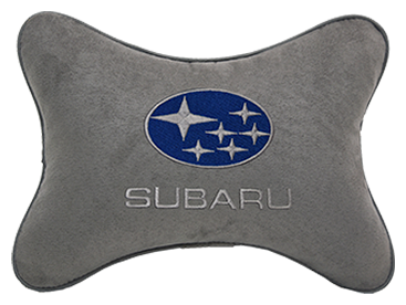 Автомобильная подушка на подголовник алькантара L.Grey с логотипом автомобиля SUBARU