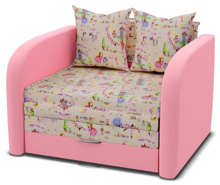 Компактный диван Мультик, В74*Ш105*Г80см, цвет розовый с принцессами