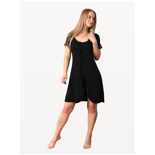 фото Комплект женский 3 предмета пеньюар пижама шорты+ топ, 46 размер elitell