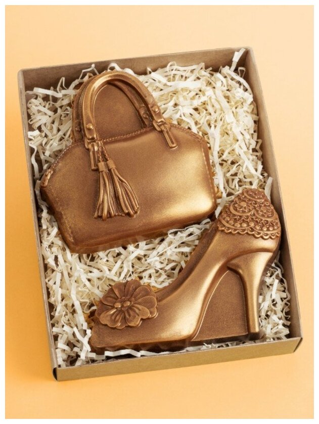 Шоколадная фигурка из бельгийского шоколада Шоколадный набор подарочный "Сумочка и туфелька" Подарок на 8 марта, Подарок для женщины, девушки, девочки