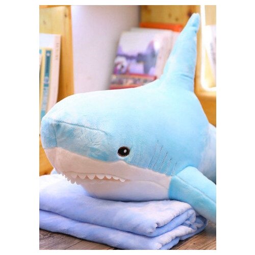 фото Мягкая игрушка "голубая акула" с пледом 80 см. allkigurumi