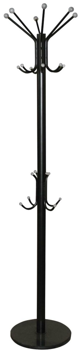 Вешалка-стойка SHT-CR450, 1,86 м, диск 37 см, 6 крючков + 4 дополнительных, металл/мрамор, черная, В1-50 - фотография № 1