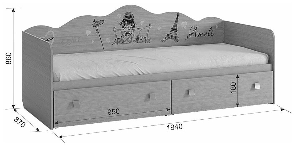 Детская кровать МебельСон Амели Дуб Млечный С бортиком - фотография № 6