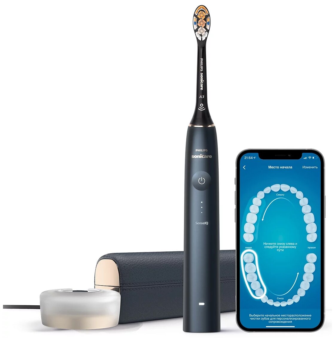 звуковая зубная щетка Philips Sonicare 9900 Prestige HX9992, темно-синий - фотография № 1