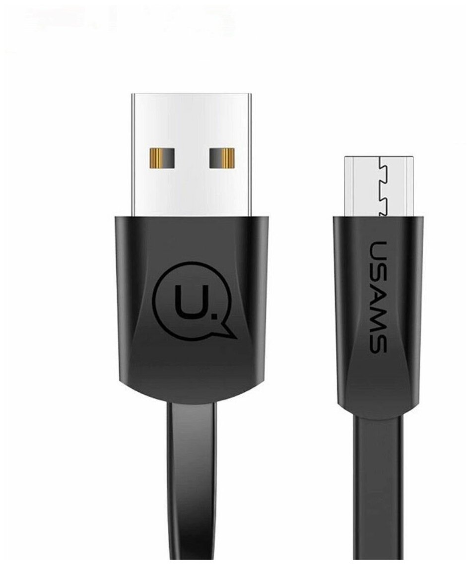 Дата-Кабель USAMS-U2 USB - micro USB, плоский, черный (SJ201MIC01) - фото №1