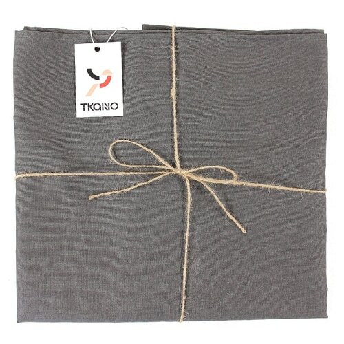 фото Скатерть на стол из умягченного льна с декоративной обработкой темно-серого цвета essential, 143х250, tkano