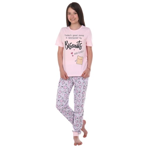 фото Пижама трикотажные сезоны, брюки, карманы, размер 146, розовый