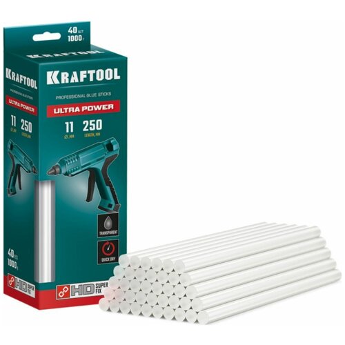 Kraftool Ultra Power ультрамощные прозрачные клеевые стержни, d 11 x 250 мм (11-12 мм) 40 шт. 1 кг K