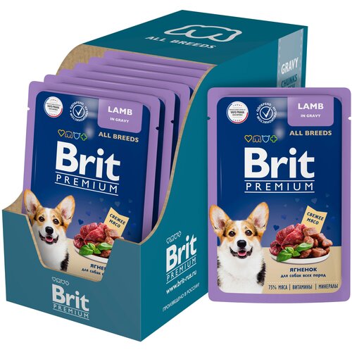 Паучи для собак всех пород Brit Premium, ягненок в соусе, 85 гр*14 шт влажный корм для собак всех пород brit premium ягненок в соусе 85 г