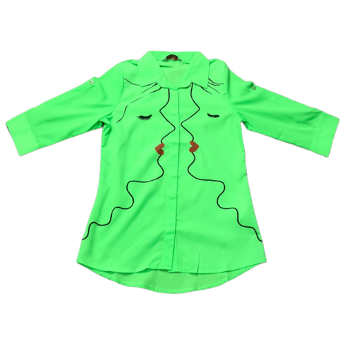 фото Рубашка elly, полуприлегающий силуэт, на пуговицах, укороченный рукав, размер 128, зеленый