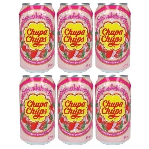 Газированный напиток Chupa Chups Strawberry Cream (Чупа Чупс Клубника со сливками), 6 банок по 345 мл.